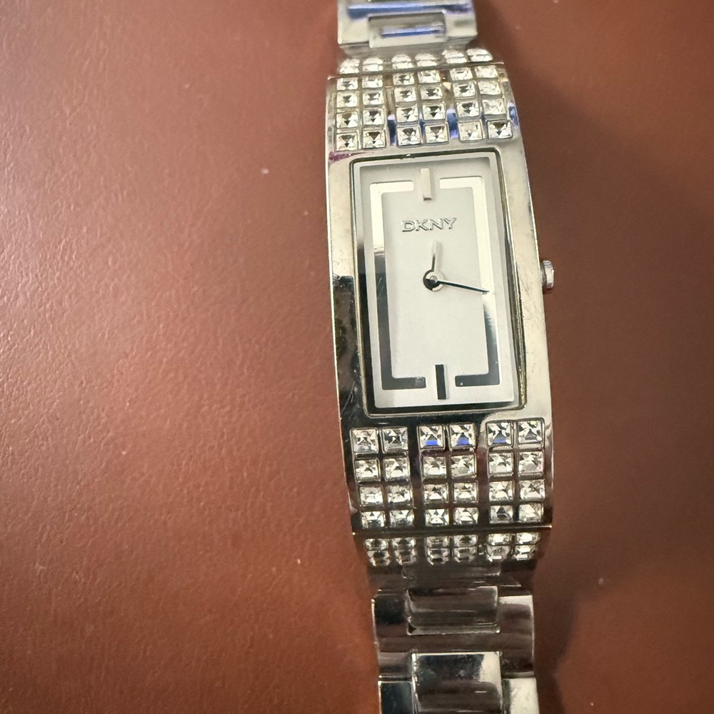 DKNY Silver Watch with Crystal Details